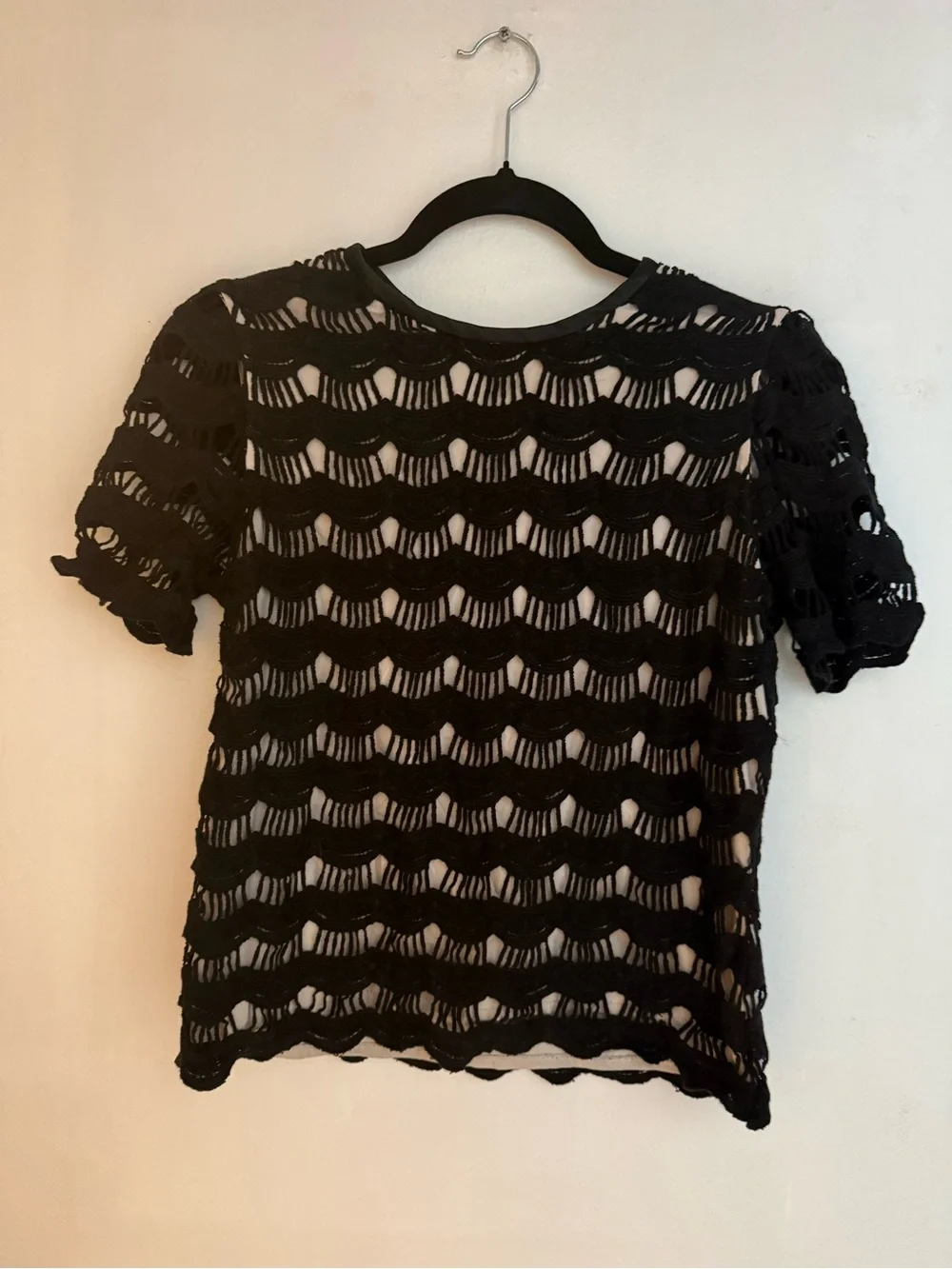 kate spade Black Openwork Crochet Short-Sleeve Top